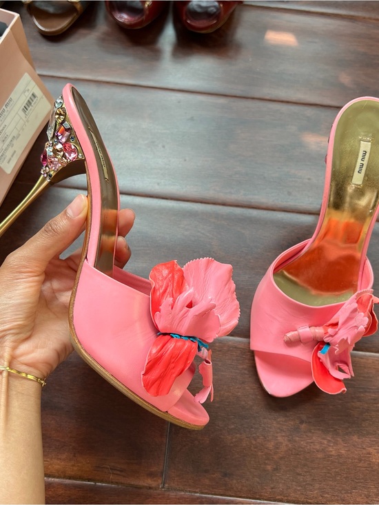 Miu Miu Shoes - Miu Miu Pink Floral Jewel-Embellished Sandal Heels